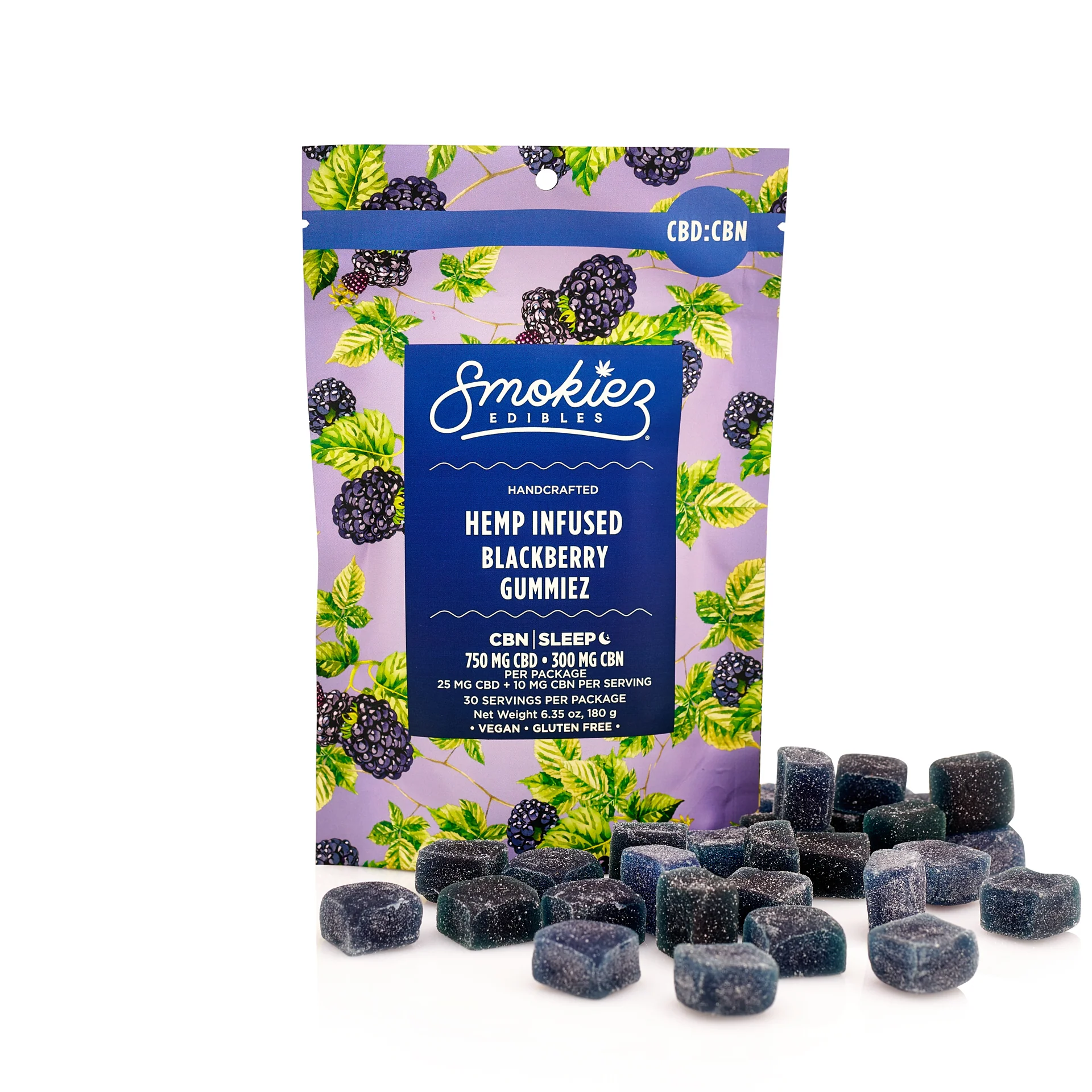 Smokiez Blackberry Cbd:cbn 2.5:1 Gummies Smokiez 30-Pack Blackberry Cbd + Cbn Gummies