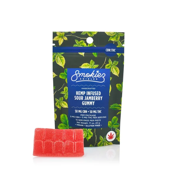 Smokiez Sour Jamberry Hemp Delta-9 Thc + Cbn Gummy - 10 Servings - 5Mg Thc And Cbn Per Serving