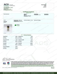 Amber Delta 8 Distillate COA page 1 of 2, ACS Laboratory, tested 10-23-2025
