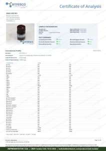 CBDV Isolate COA page 1, Anresco Laboratories