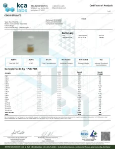 Broad Spectrum CBG Distillate COA page 1 of 1, KCA Laboratories, tested 03-25-2026