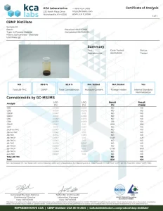 CBNP Distillate COA page 1 of 1, KCA Laboratories, tested 06-10-2025