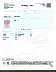 Gold Delta 8 Distillate COA page 1, ACS Laboratory