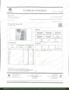 Smokiez Sour Mango CBD:CBG 2.5:1 Gummies COA page 1