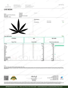 THCA Live Resin COA page 1
