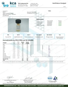 Water Soluble HHC COA page 1, KCA Laboratories