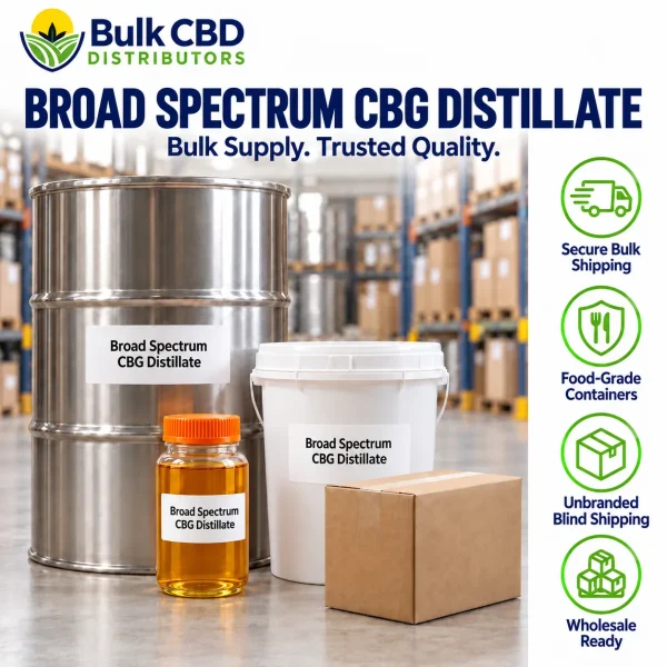 Broad Spectrum CBG Distillate bulk shipping and packaging in unbranded containers