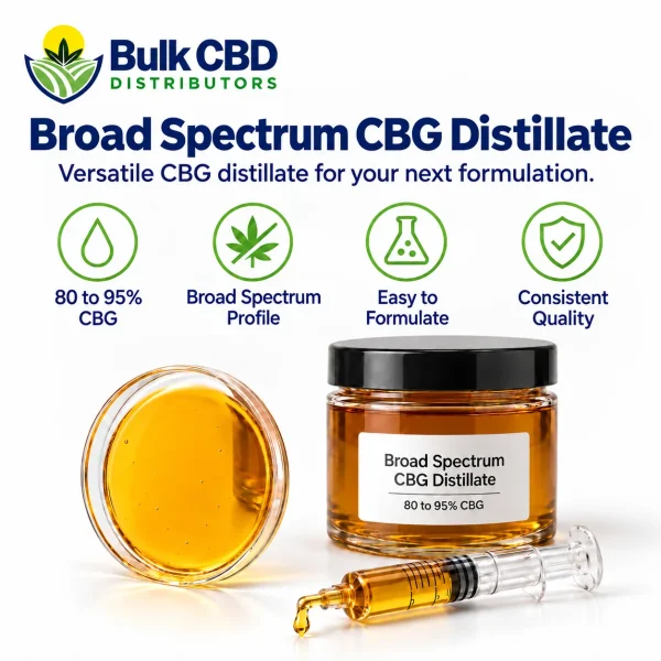 Broad Spectrum CBG Distillate key features: 80 to 95% CBG, easy to formulate and consistent quality