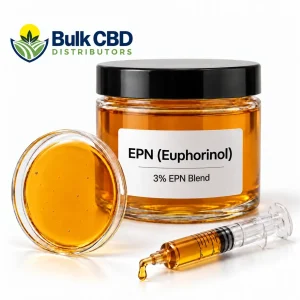 EPN (Euphorinol) in a clear glass jar with a petri dish and syringe, bulk wholesale supply from Bulk CBD Distributors