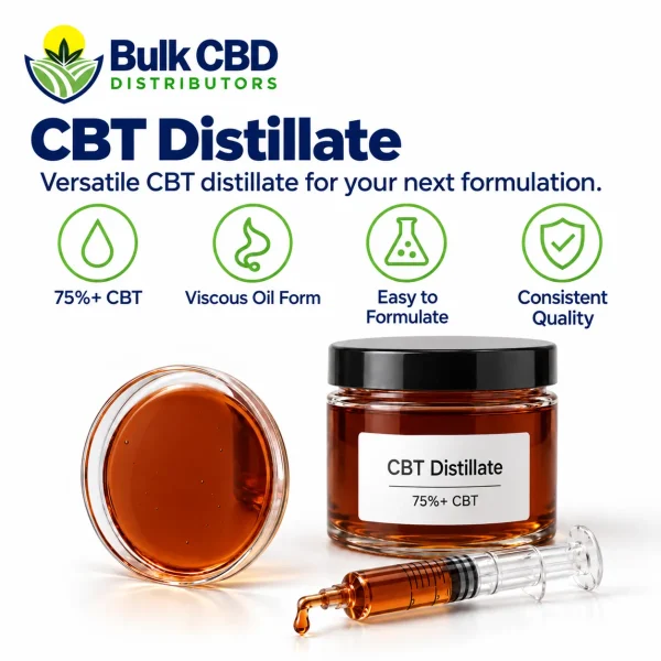 CBT Distillate key features: 75%+ CBT, easy to formulate and consistent quality