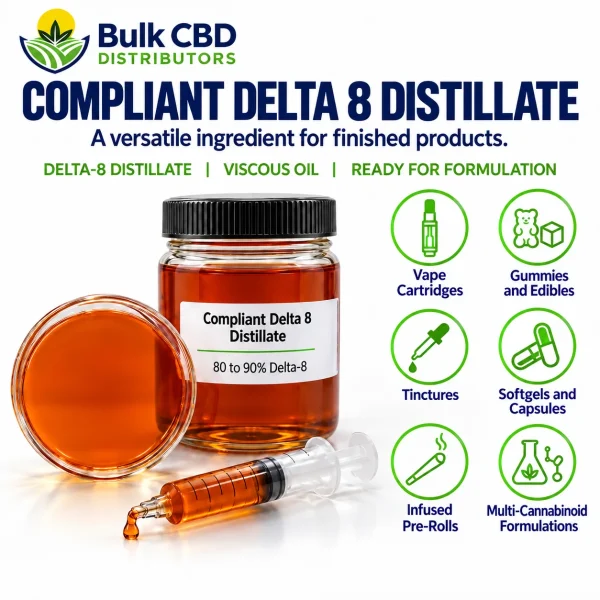 Compliant Delta 8 Distillate formulation applications for private label products