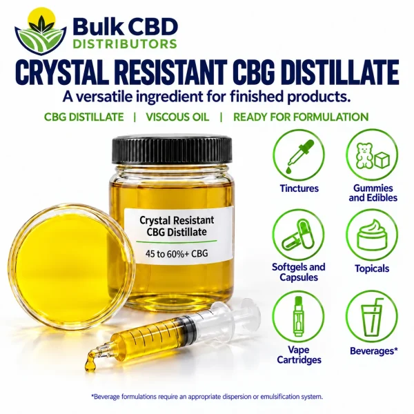 Crystal Resistant CBG Distillate formulation applications for private label products