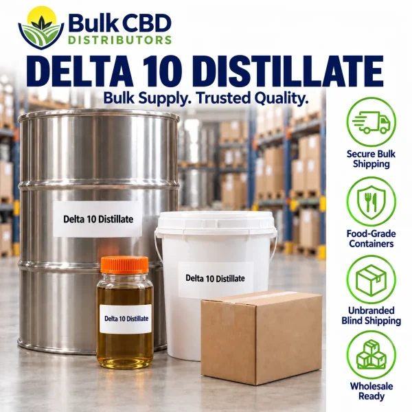 Delta 10 Distillate bulk shipping and packaging in unbranded containers