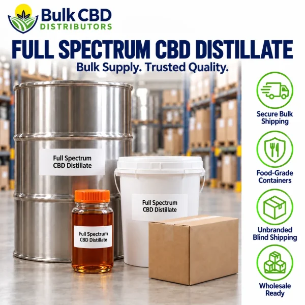Full Spectrum CBD Distillate bulk shipping and packaging in unbranded containers
