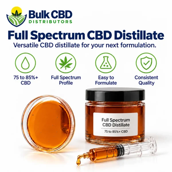 Full Spectrum CBD Distillate key features: 75 to 85%+ CBD, easy to formulate and consistent quality