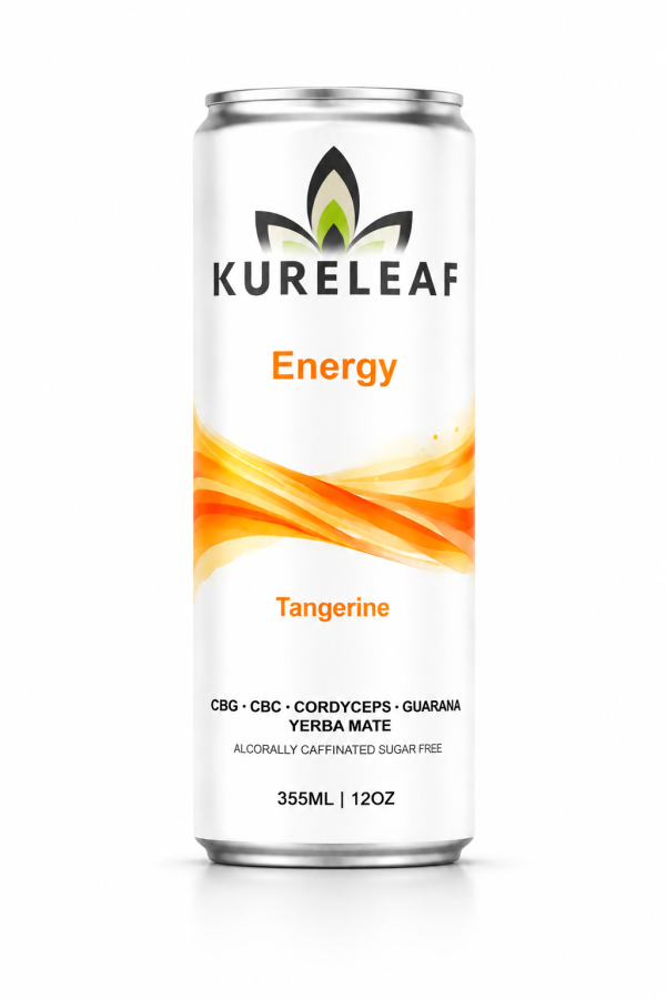 KureLeaf Energy CBG and CBC seltzer, Tangerine, 12 oz can