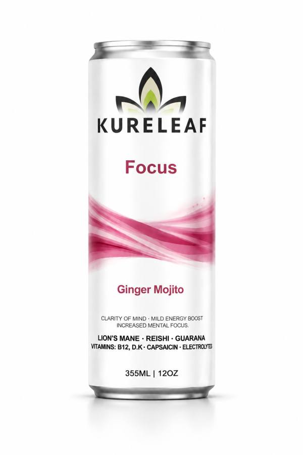 KureLeaf Focus hemp seltzer, Ginger Mojito, 12 oz can