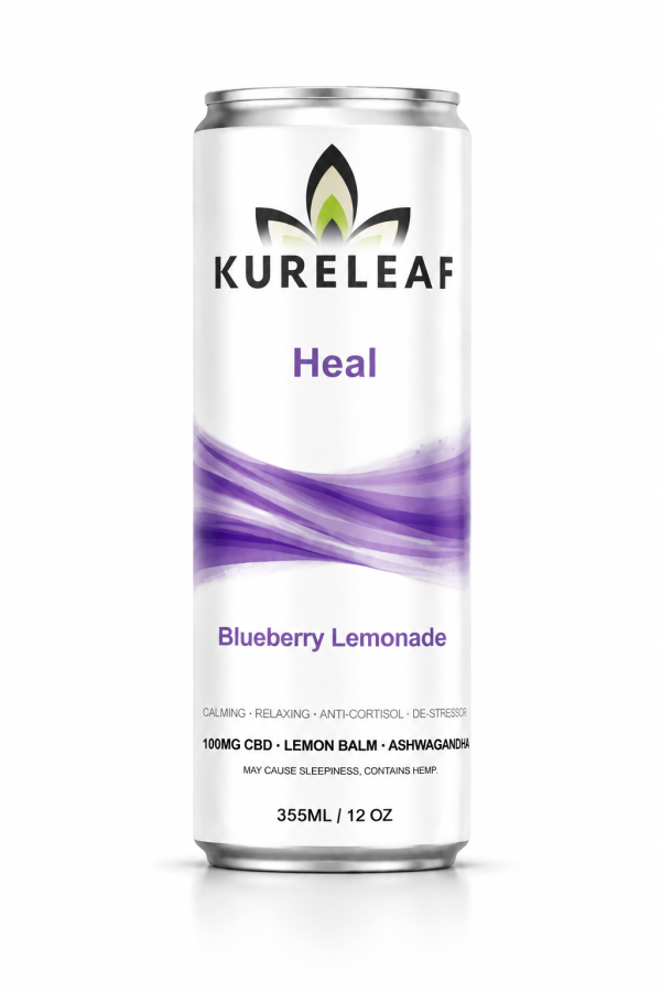 KureLeaf Heal CBD seltzer, Blueberry Lemonade, 12 oz can