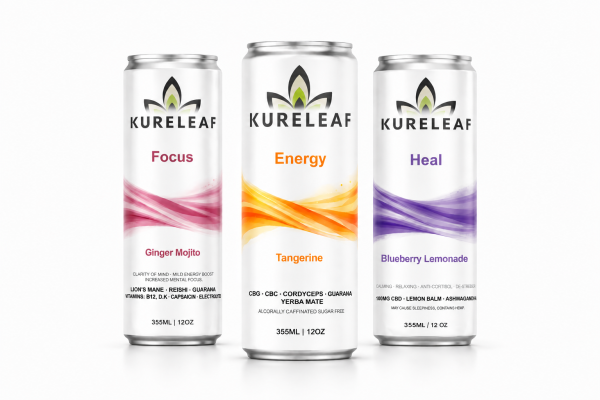KureLeaf hemp seltzer lineup: Focus, Energy and Heal cans