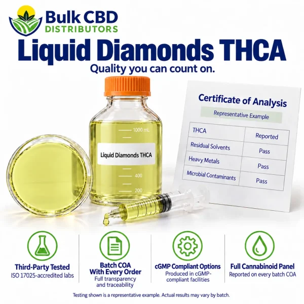 Representative certificate of analysis for Liquid Diamonds THCA with third-party ISO 17025 lab testing
