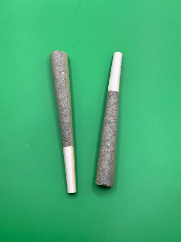 Two THCA hemp pre-rolls side by side with filter tips