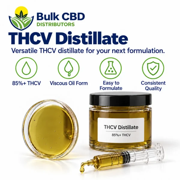 THCV Distillate key features: 85%+ THCV, easy to formulate and consistent quality