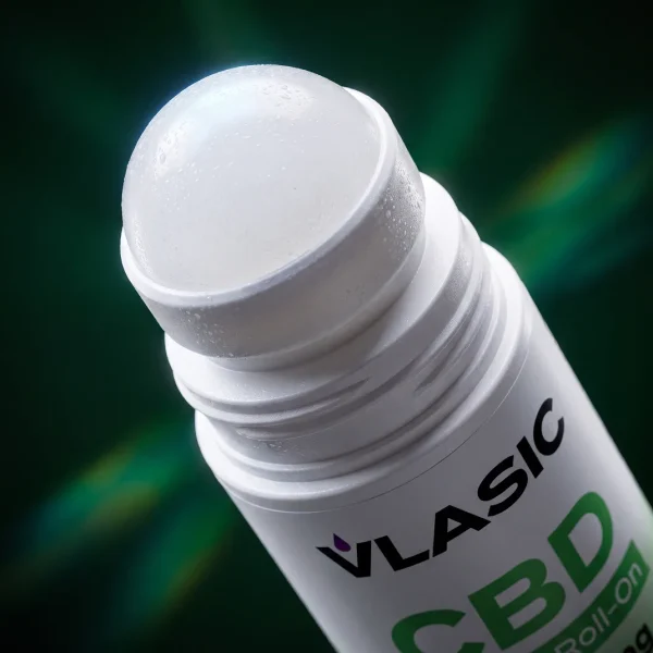 Close-up of the Vlasic Labs Full Spectrum CBD Sports Roll-On rollerball applicator