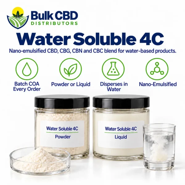 Water Soluble 4C key features: batch COA every order, powder or liquid, disperses in water, nano-emulsified