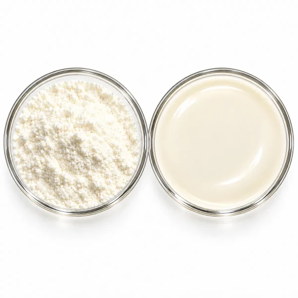 Water Soluble 4C powder and liquid side by side in petri dishes