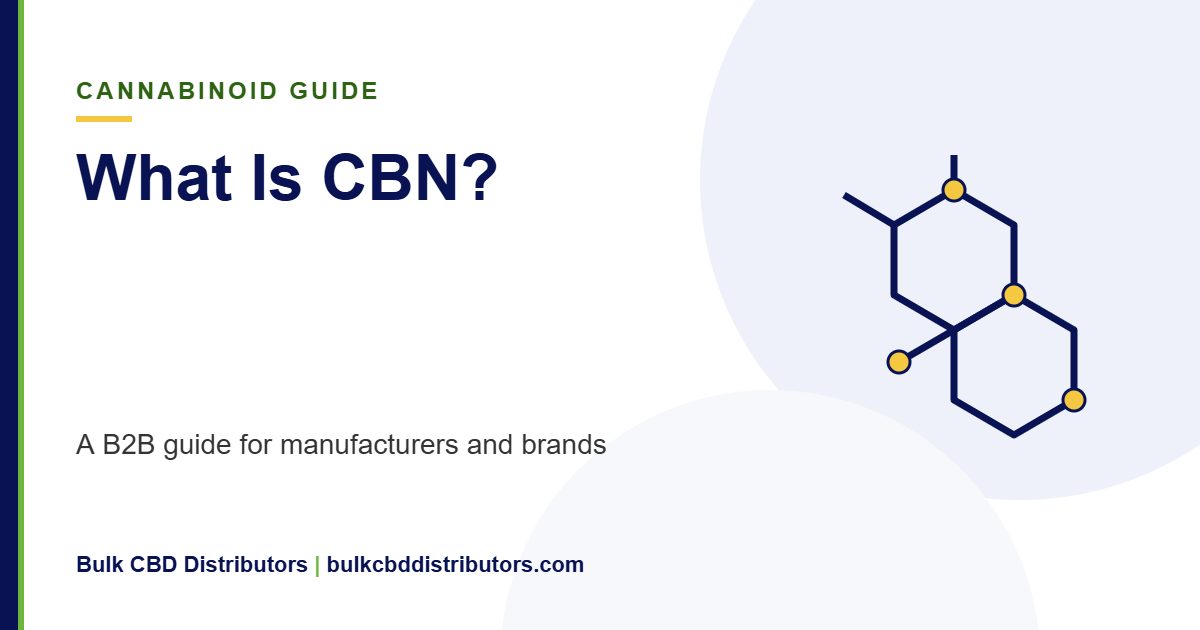 What Is CBN? A B2B guide for manufacturers and brands. Bulk CBD Distributors guide graphic.